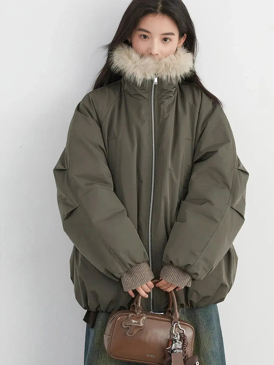 Faux Fur Collar Down Jacket Casual Winter Warm Coat for Women - Loran