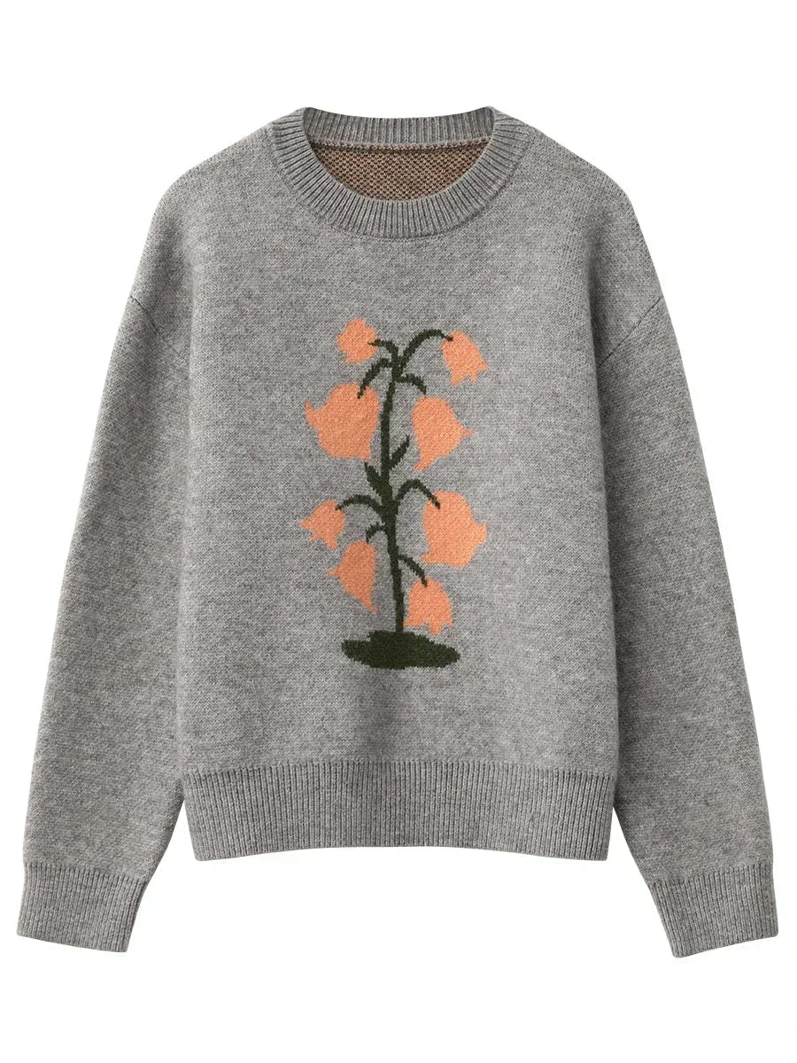 O-Neck Floral Cashmere Sweater Warm Winter Jumper Loran