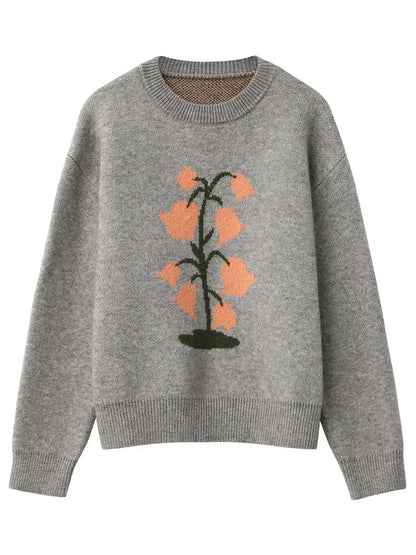 O-Neck Floral Cashmere Sweater Warm Winter Jumper Loran