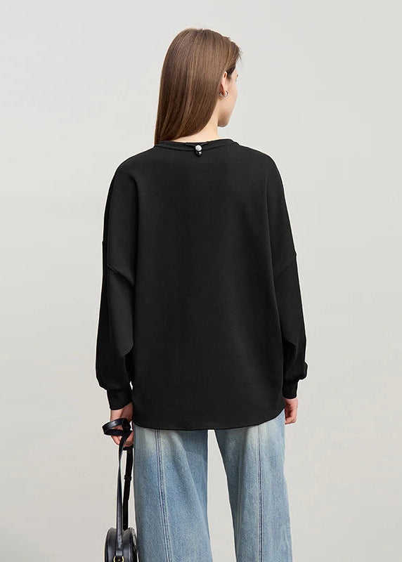 Amii Woman Sweatshirts 2026 Spring New Casual Cotton Collision Splicing Strap Women's Sweater Loose Long Sleeve Tops 12621029 Loran