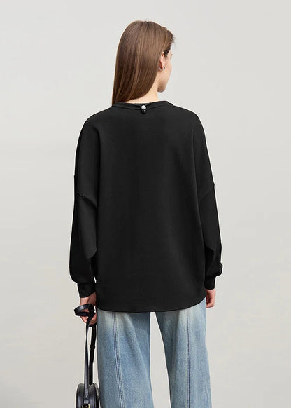 Amii Woman Sweatshirts 2026 Spring New Casual Cotton Collision Splicing Strap Women's Sweater Loose Long Sleeve Tops 12621029 Loran