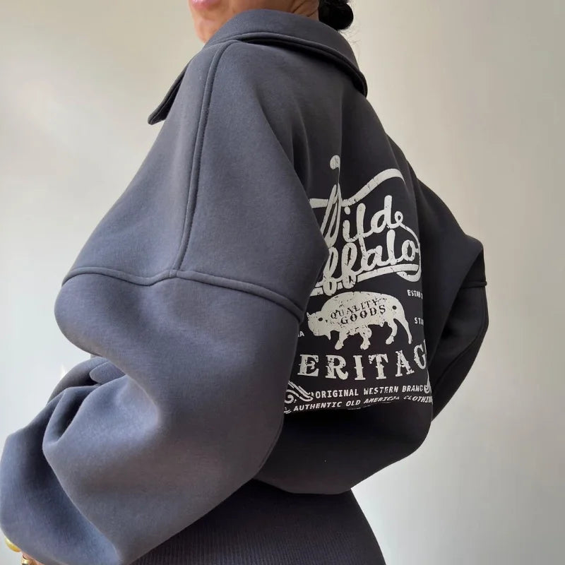 Women's Loose Printed Velvet Sweatshirt