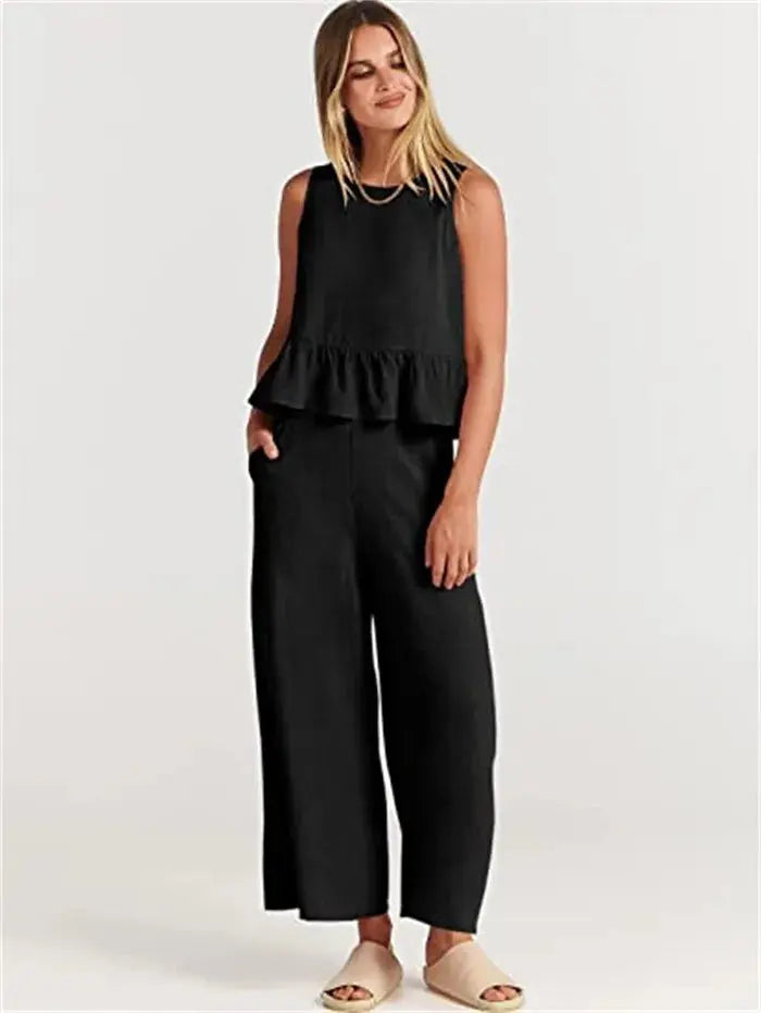 Summer Pleated Wide-Leg Pant Set - Loran