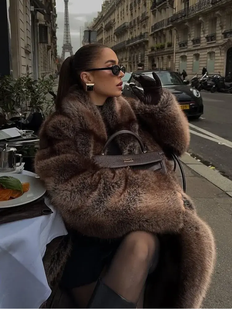 Women's Faux Fur Lapel Coat - Loran