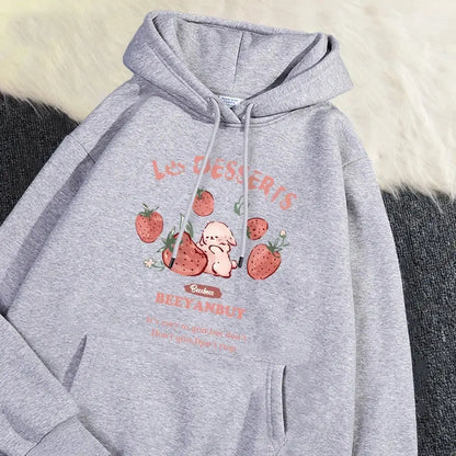 Cute Rabbit Strawberry Print Women's Hoodie - Loran