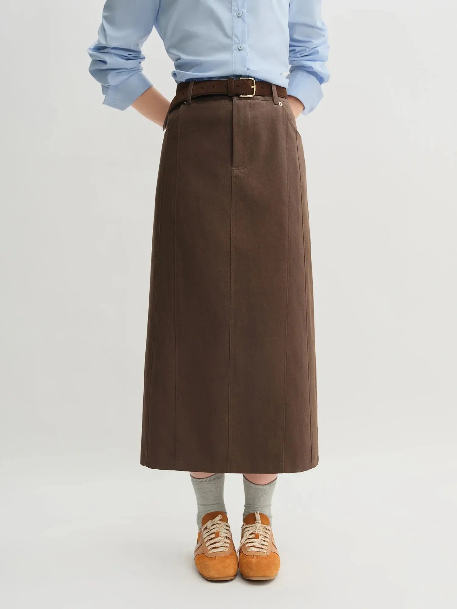 Tricolor Pleated Tie-Waist Shirt & Skirt Suit - Loran
