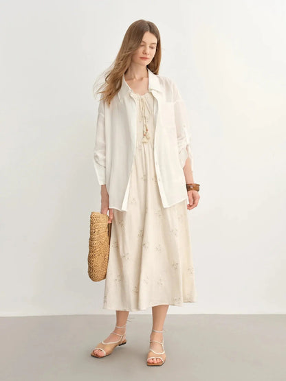 New Fashion Beige Temperament Long Dress with Lace-up Straps - Loran