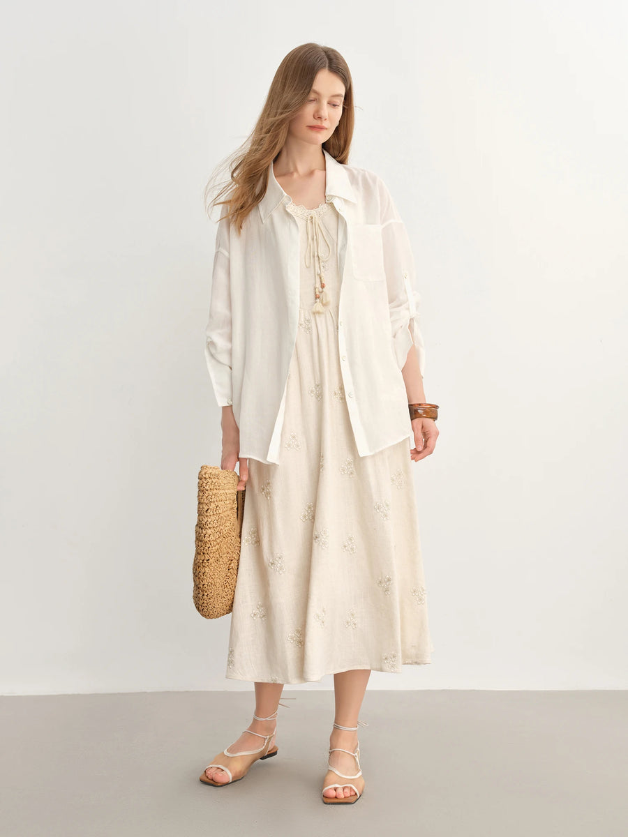 New Fashion Beige Temperament Long Dress with Lace-up Straps