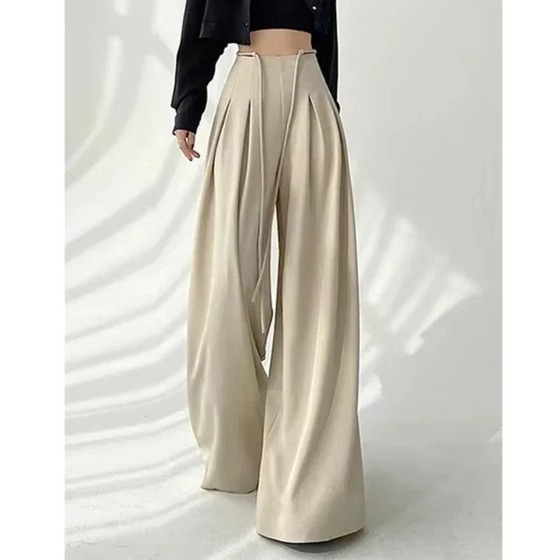 Lace-Up High-Waist Wide-Leg Trousers