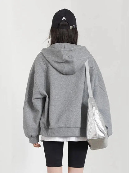 Women's Loose Drawstring Hooded Sweatshirt Jacket - Loran
