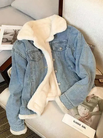 Fleece Thicken Denim Women's Jacket - 3IN SMART Shop  #