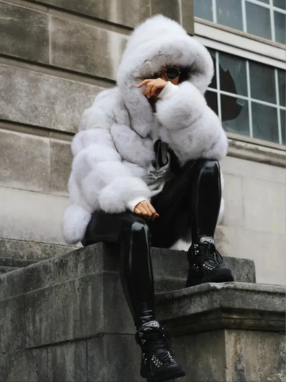 Real Fox Fur Winter Jacket with Oversized Hood - Loran