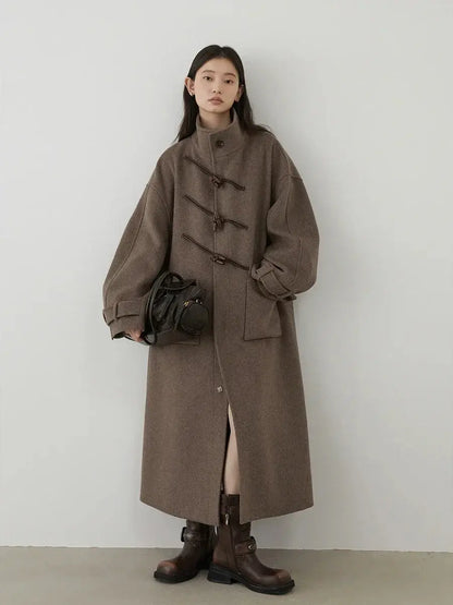 Women's Retro Wool Overcoat: Loose Fit Korean Winter Style - Loran