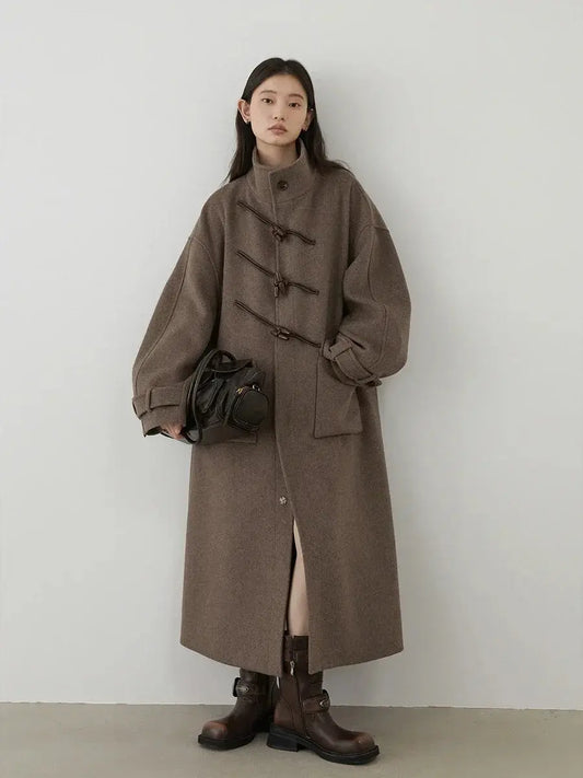 Women's Retro Wool Overcoat: Loose Fit Korean Winter Style - Loran