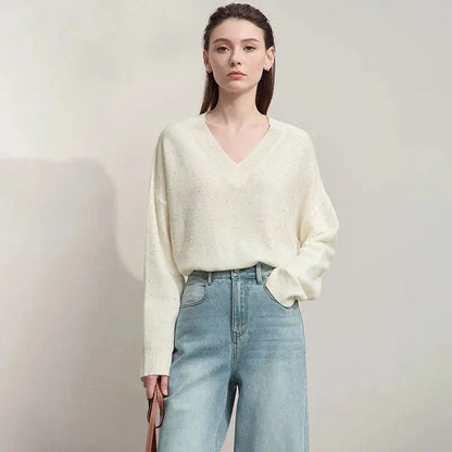 Casual, Solid Color V-Neck Loose Knit - Loran