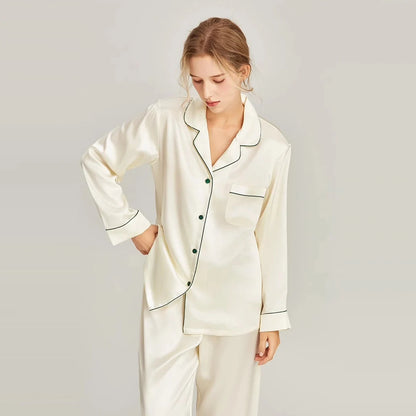 Real Silk Pajama Long Sleeve White Nightwear Loran