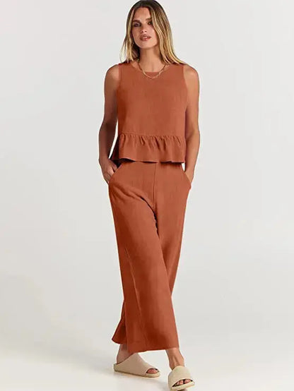 Summer Pleated Wide-Leg Pant Set - Loran