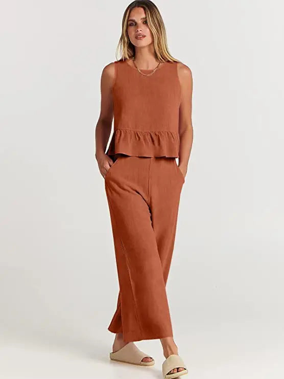 Summer Pleated Wide-Leg Pant Set