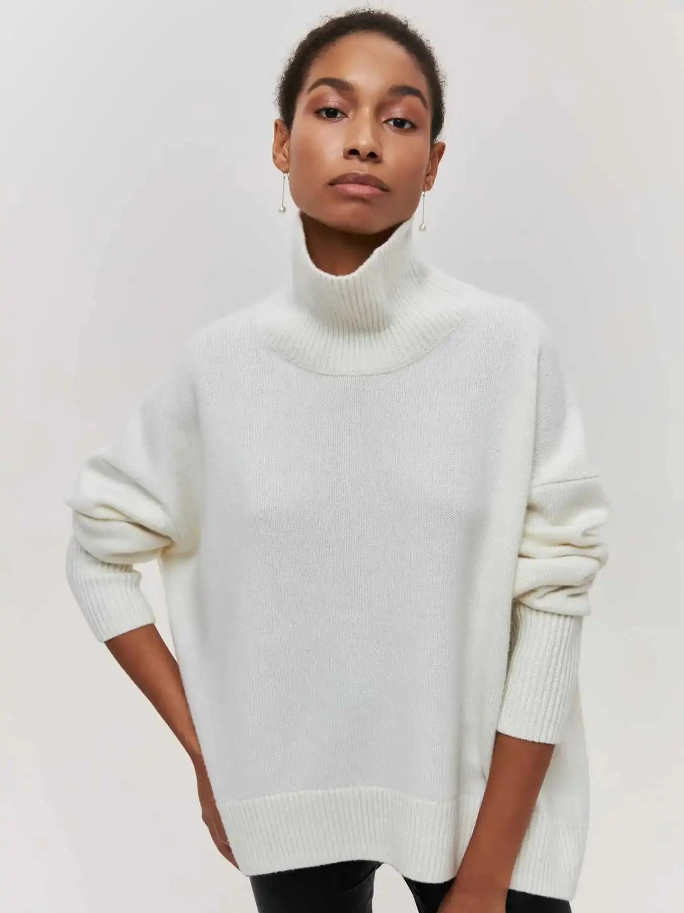 Elegant Oversized Black Turtleneck Sweater for Women - Loran
