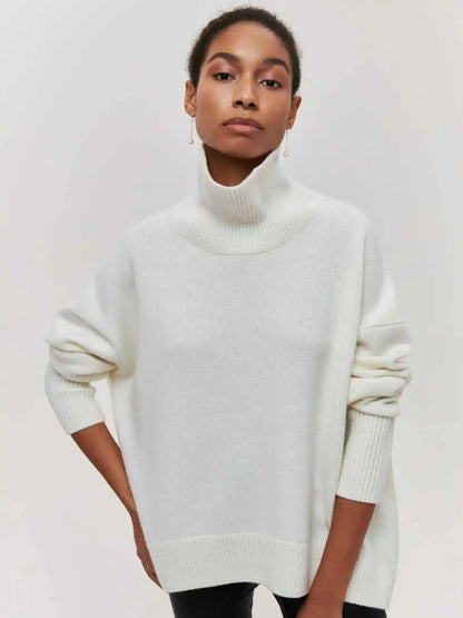 Elegant Oversized Black Turtleneck Sweater for Women - Loran