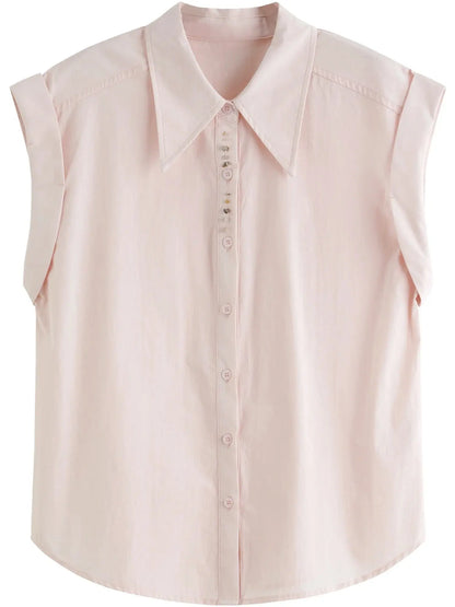 Chic French Style Pink Minimalist Temperament Shirt - Loran