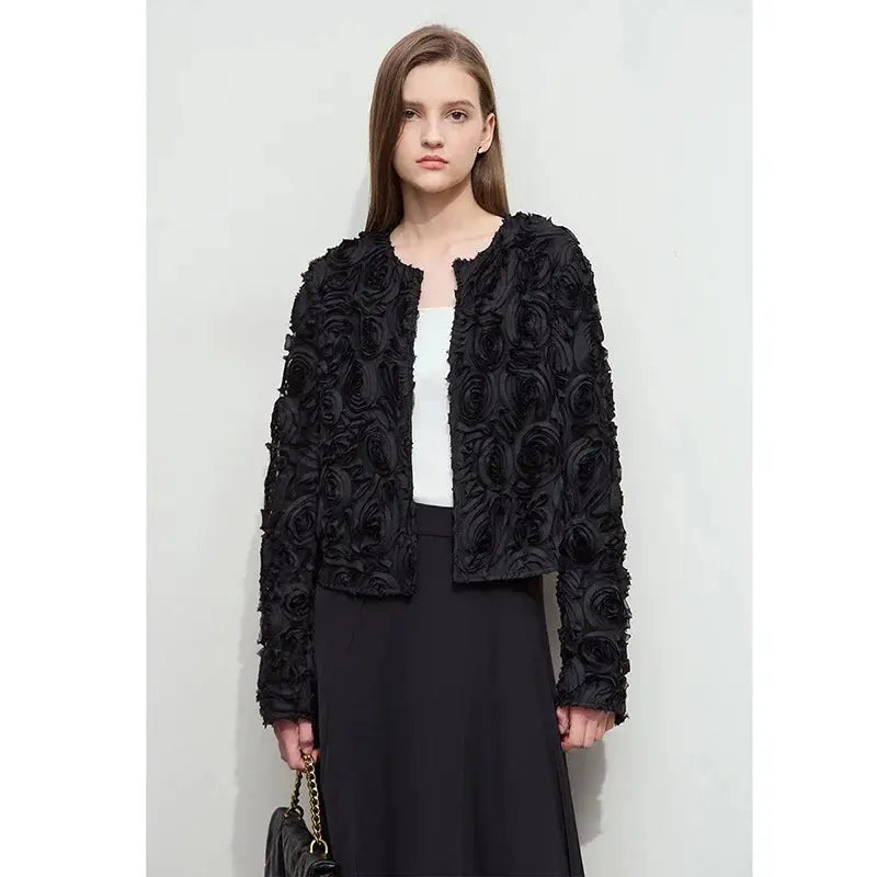 Elegant Floral Embellished Short Jacket - Loran