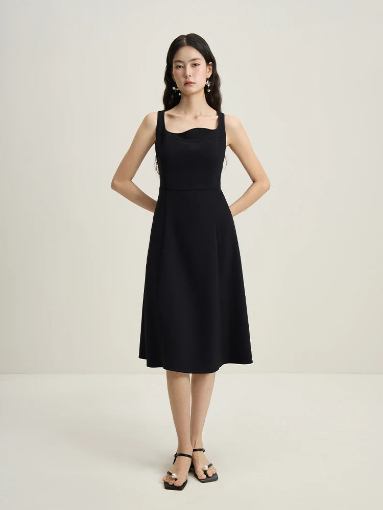 French Style Corrugated Collar Black Dress Loran