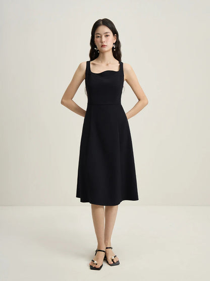 French Style Corrugated Collar Black Dress Loran