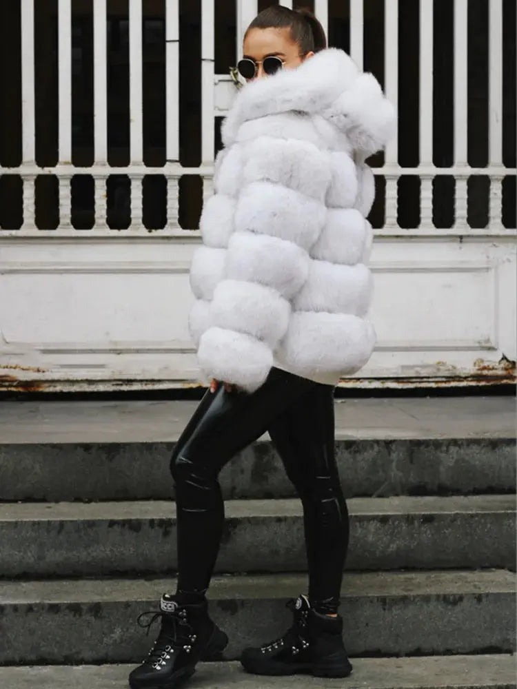 Real Fox Fur Winter Jacket with Oversized Hood - Loran
