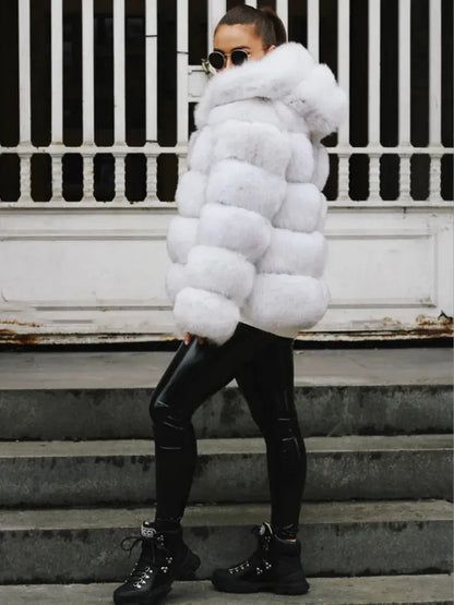 Real Fox Fur Winter Jacket with Oversized Hood - Loran