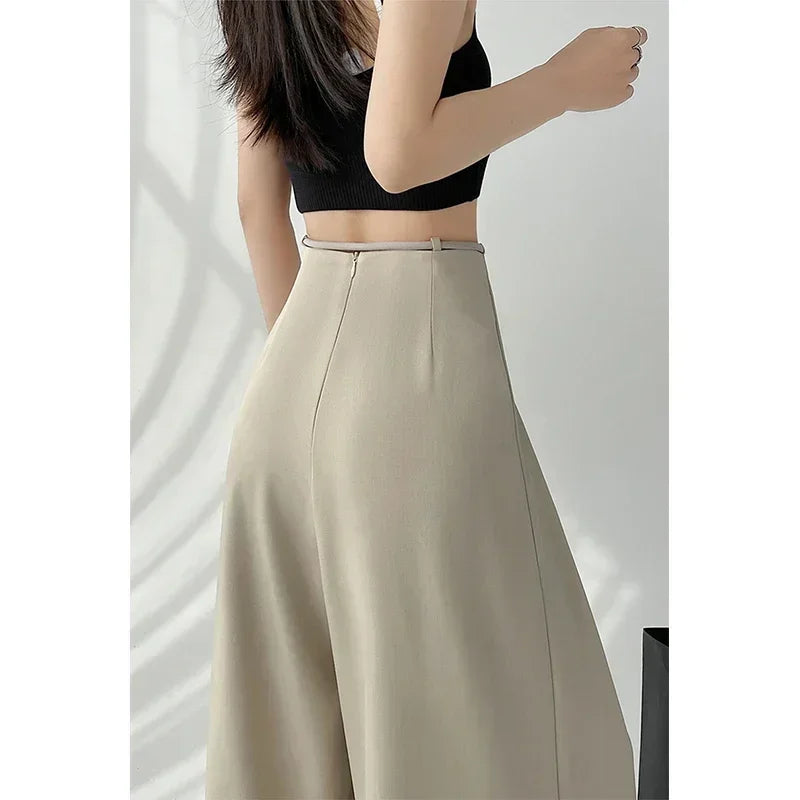 Lace-Up High-Waist Wide-Leg Trousers
