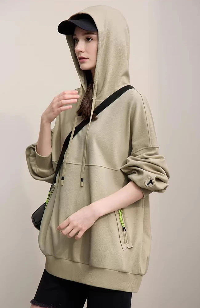 Amii Women's Sweatshirt 2026 Spring New Casual Letter Embroidery Printed Hooded Sweater Women's Loose Versatile Top 12641024 Loran