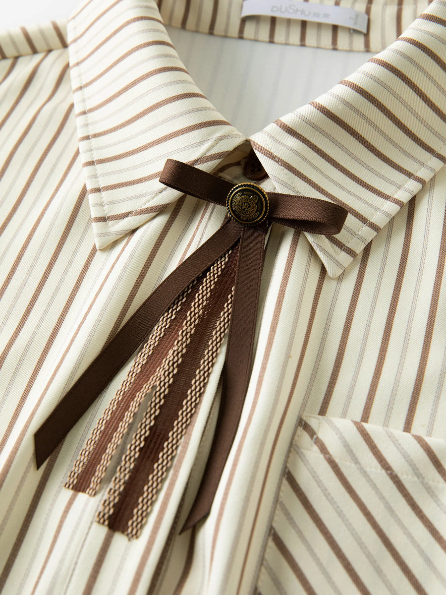 Plus Size Caramel Striped Layering Shirt