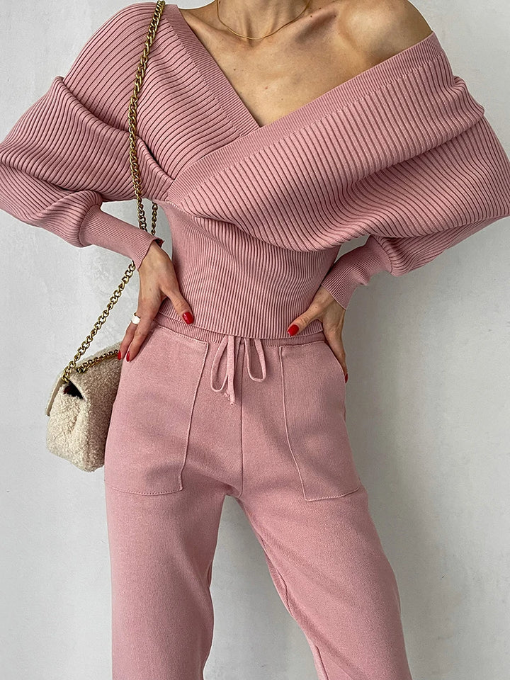 Sexy Off Shoulder Knitted Two Piece Set Women Long Sleeve - 3IN SMART Shop  #