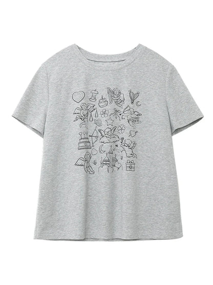 CHIC VEN Korean Women T-Shirts Loose New Korean O Neck Short Sleeve Printed Girl Tees Slim Female Top Summer 2025 Loran