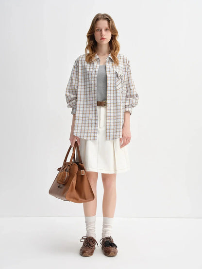 Plus Size Plaid Accent Drawstring Shirt LORAN STORE