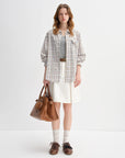 Plus Size Plaid Accent Drawstring Shirt