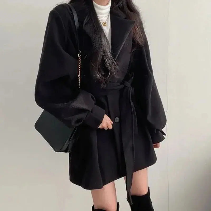 Long Sleeve Coat Overcoat Lace-up Trench With Pockets - Loran
