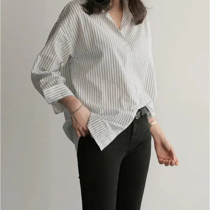Korean-Style Loose Fit Striped Shirt for Women - Loran