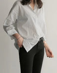 Korean-Style Loose Fit Striped Shirt for Women