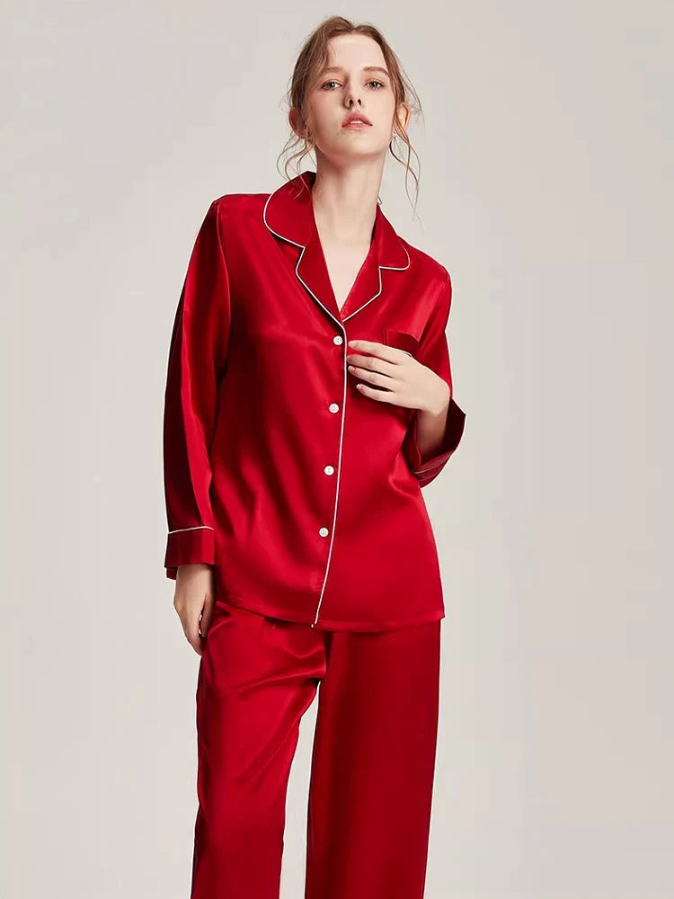 Real Silk Pajama Long Sleeve White Nightwear Loran