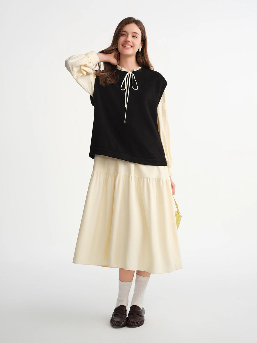 Plus Size French-Style Layered Skirt & Vest Set