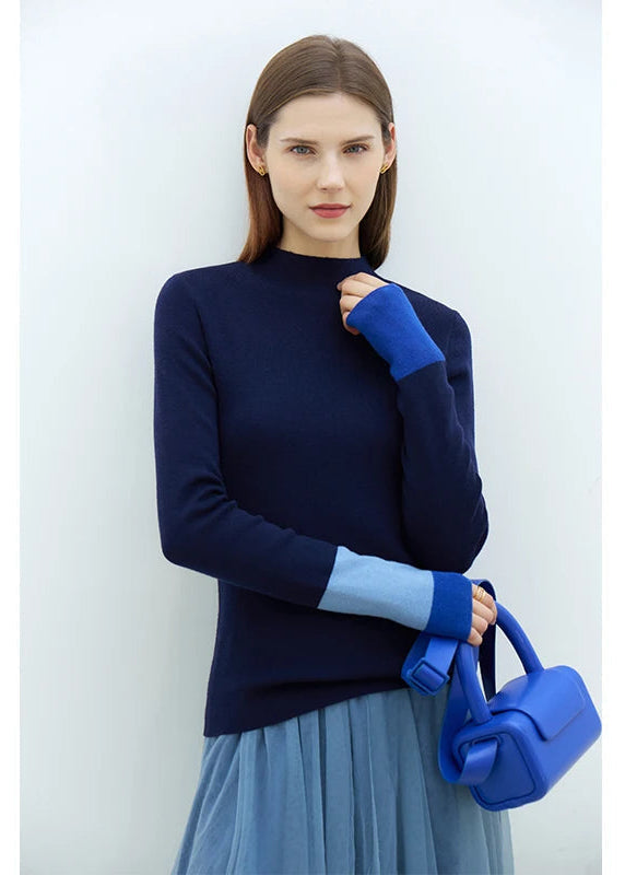 AMII Minimalist 2025 Winter New Sweaters for Women Office Lady Basics Half High Collar Color Contrast Slim Pullovers 12324067 Loran