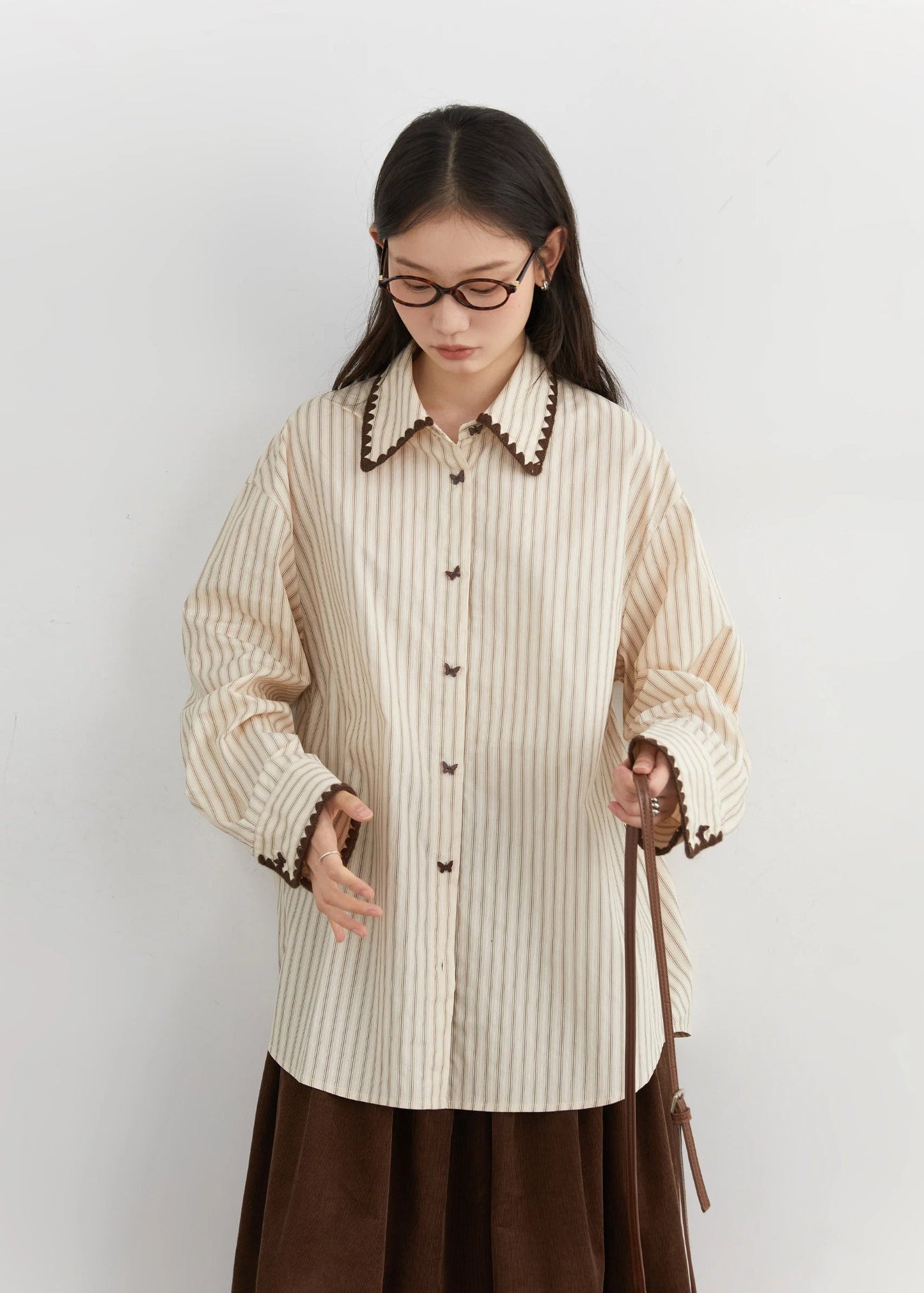 Women’s Striped Long Sleeve Blouse Loose Cotton Shirt Loran