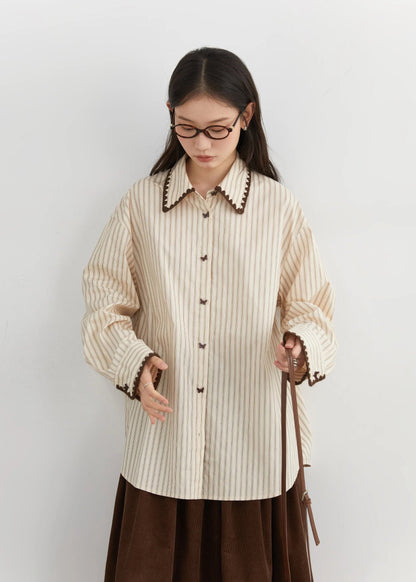 Women’s Striped Long Sleeve Blouse Loose Cotton Shirt Loran