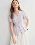 Summer V-Neck Top with Textured Pleats