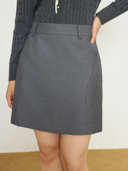 Plus Size High Waist Gray Skirt Elegant Spring Workwear Loran