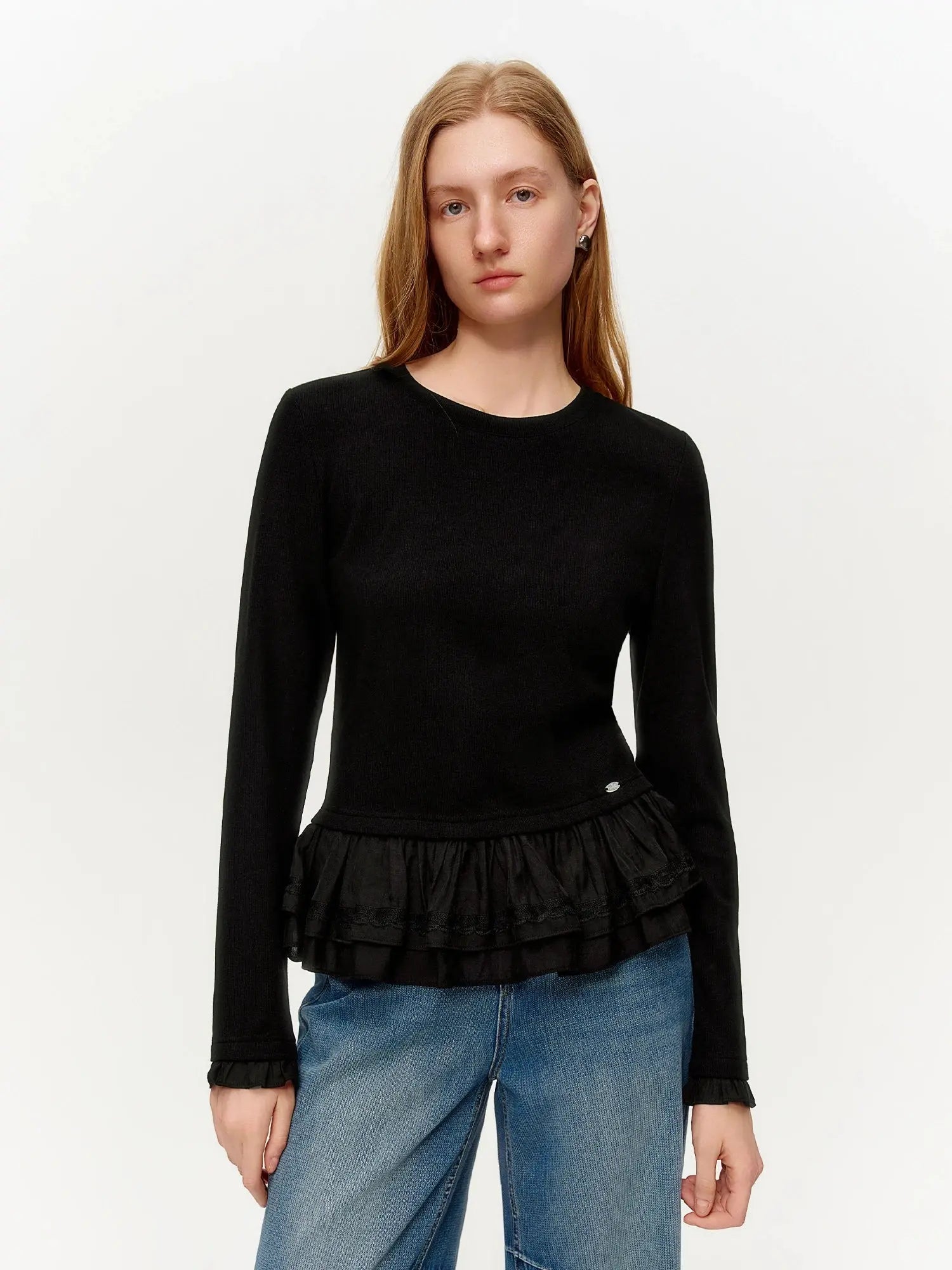 Women’s Ruffle Trim Knitted T-Shirt LORAN STORE