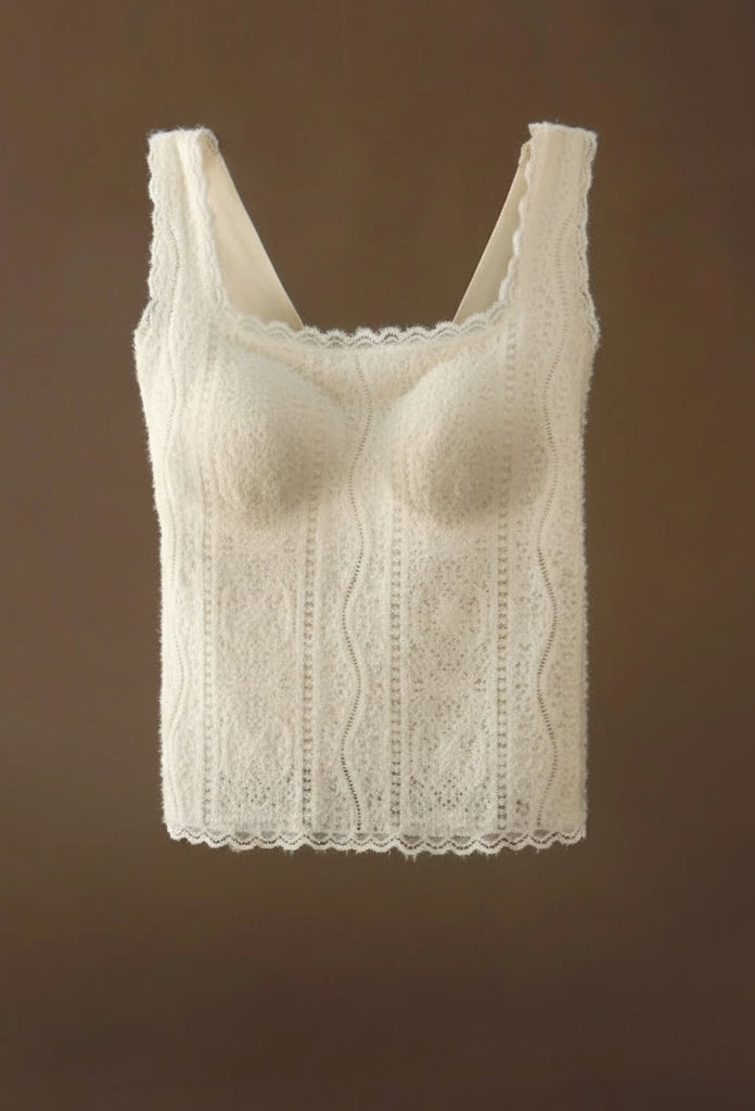 SUJIIN Women's Thermal Underwear 2025 Winter Elegant Sleeveless Square Collar Lace Vest Tops Undershirt Thermal Clothing Woman Loran