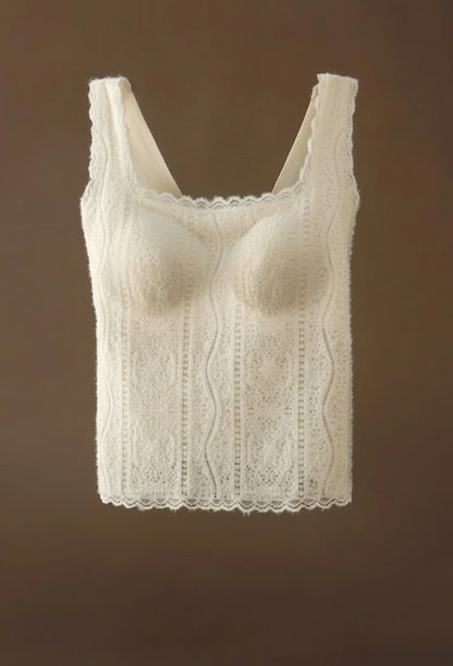 SUJIIN Women's Thermal Underwear 2025 Winter Elegant Sleeveless Square Collar Lace Vest Tops Undershirt Thermal Clothing Woman Loran